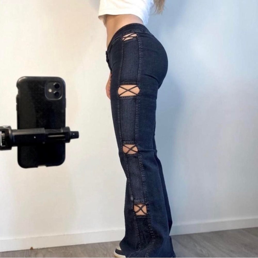 Low Rise Y2K 00's Flare Jeans w/ Pocketless Back & Cut Out Details Down the Legs
